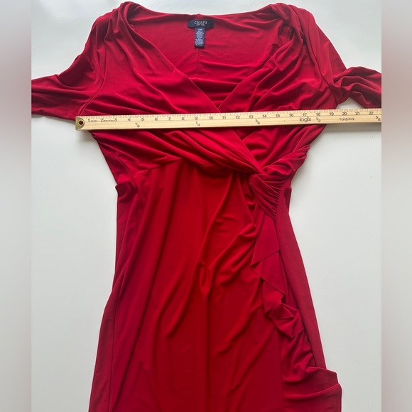 Chaps Bold Red Long Sleeve Stretch Fitted V-Neck Wrap Style Dress Women’s Large - Picture 4 of 9